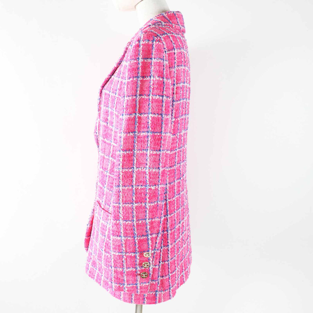 Excellent CHANEL Jacket COCO Mark Jewel Button Tweed Pink Blue White Women 38 24P P76732
