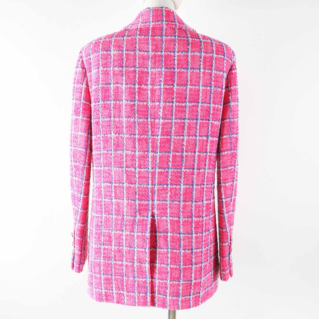 Excellent CHANEL Jacket COCO Mark Jewel Button Tweed Pink Blue White Women 38 24P P76732