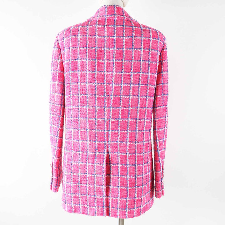 Excellent CHANEL Jacket COCO Mark Jewel Button Tweed Pink Blue White Women 38 24P P76732