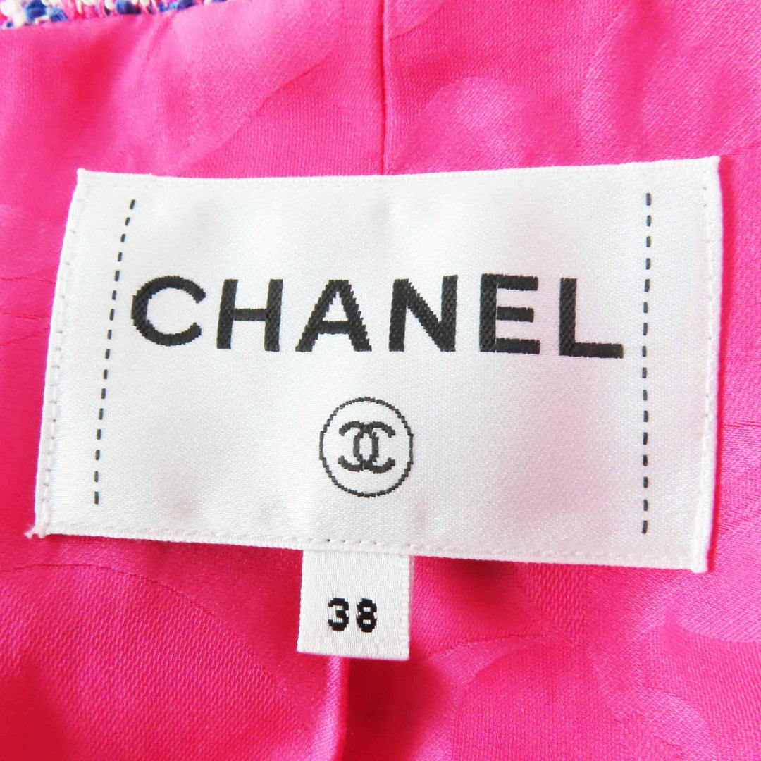 Excellent CHANEL Jacket COCO Mark Jewel Button Tweed Pink Blue White Women 38 24P P76732