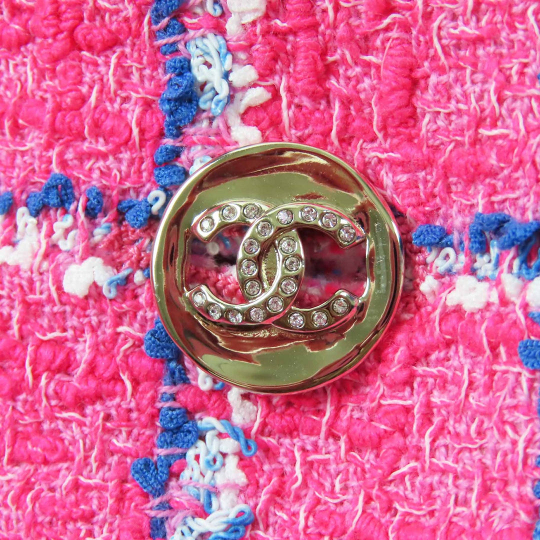 Excellent CHANEL Jacket COCO Mark Jewel Button Tweed Pink Blue White Women 38 24P P76732