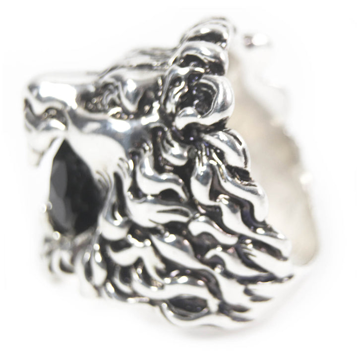 Excellent GUCCI Ring Lion head Silver black Colored stone mens