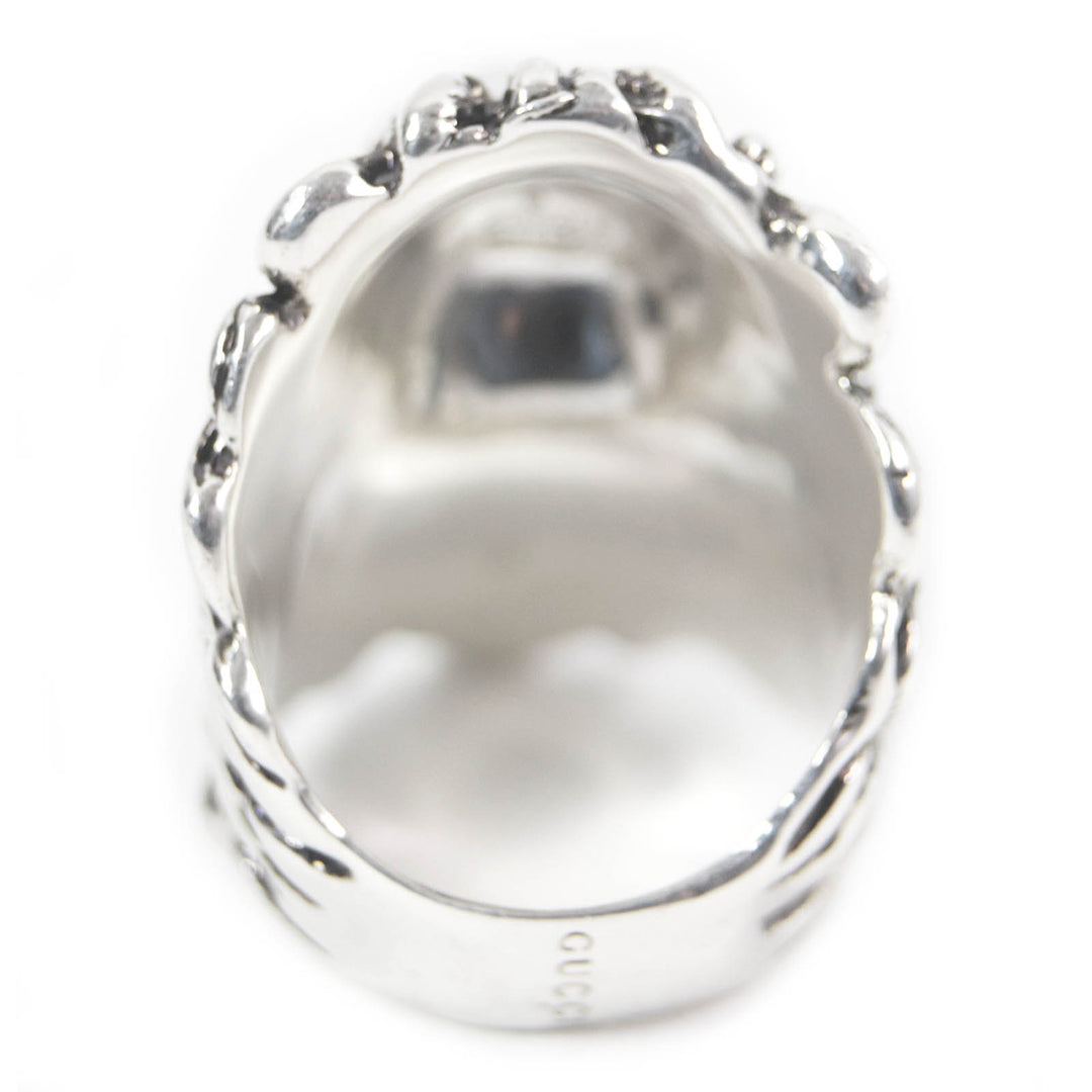 Excellent GUCCI Ring Lion head Silver black Colored stone mens