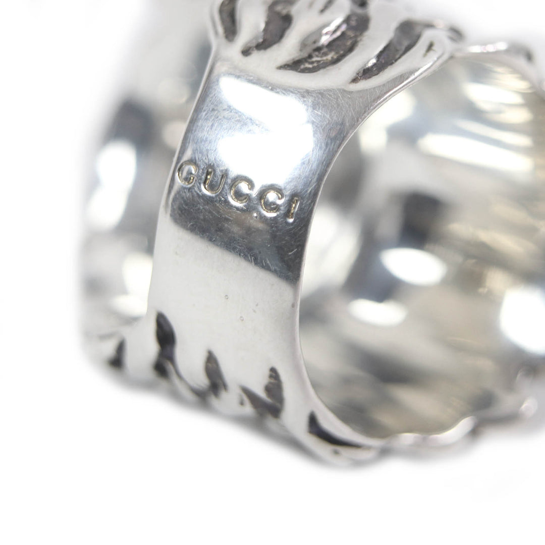 Excellent GUCCI Ring Lion head Silver black Colored stone mens