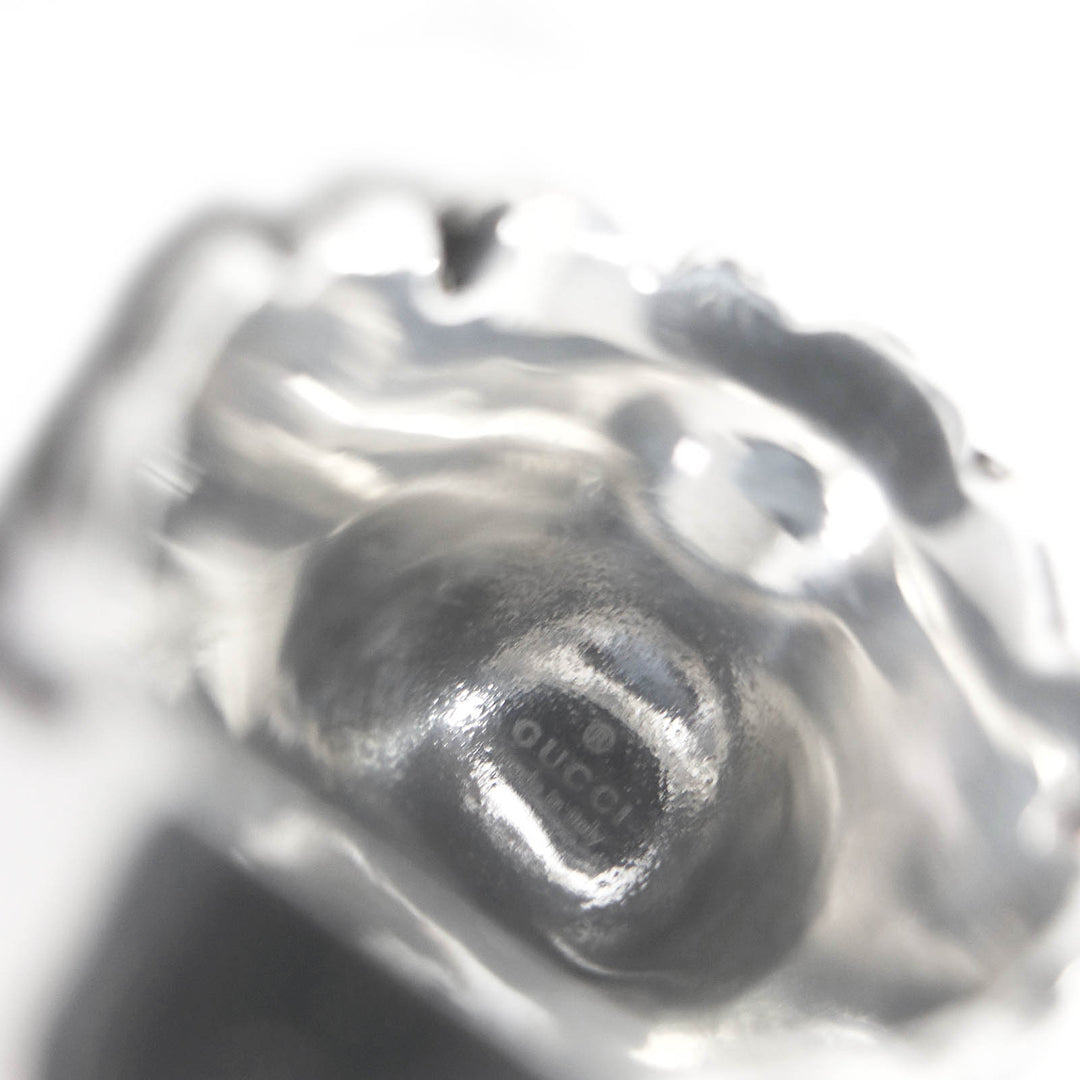 Excellent GUCCI Ring Lion head Silver black Colored stone mens