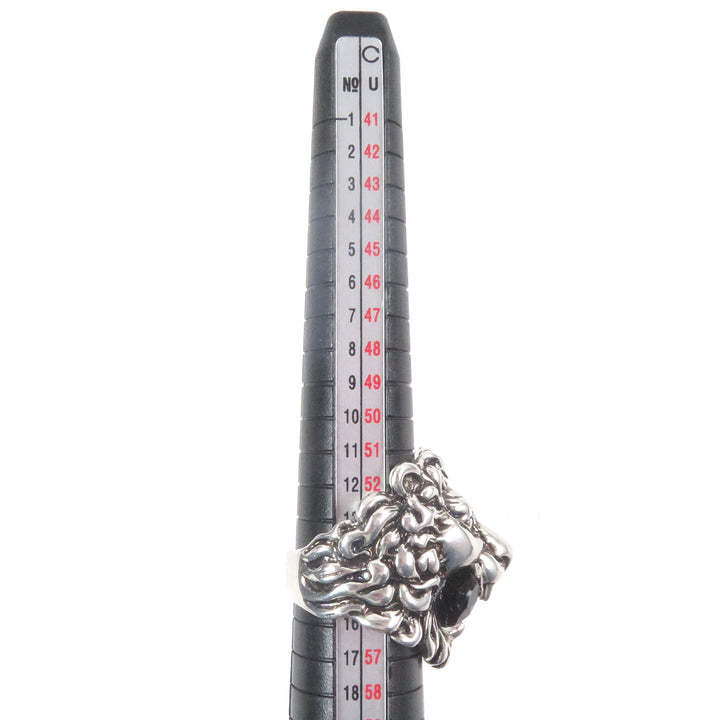 Excellent GUCCI Ring Lion head Silver black Colored stone mens