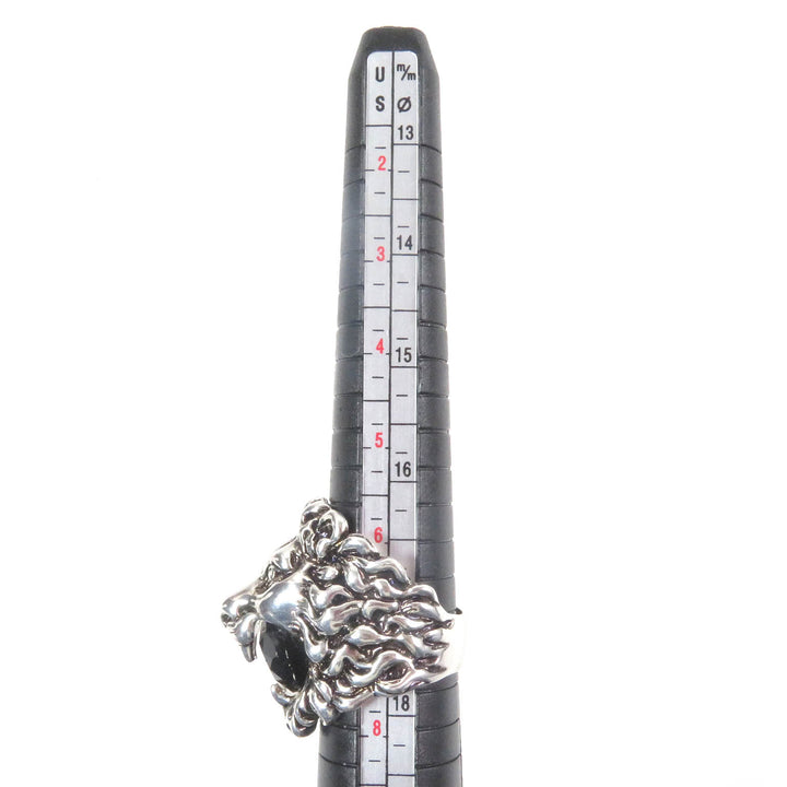 Excellent GUCCI Ring Lion head Silver black Colored stone mens