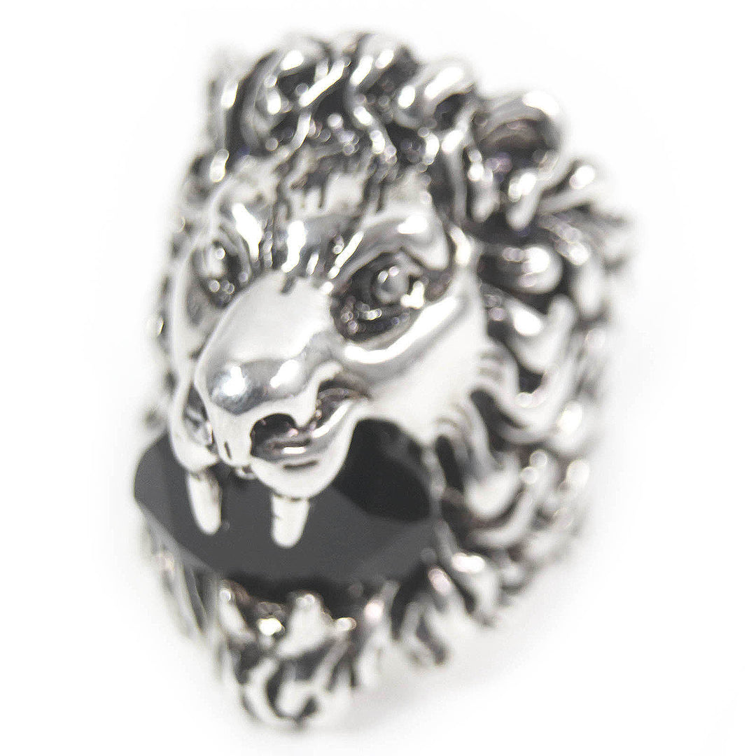 Excellent GUCCI Ring Lion head Silver black Colored stone mens