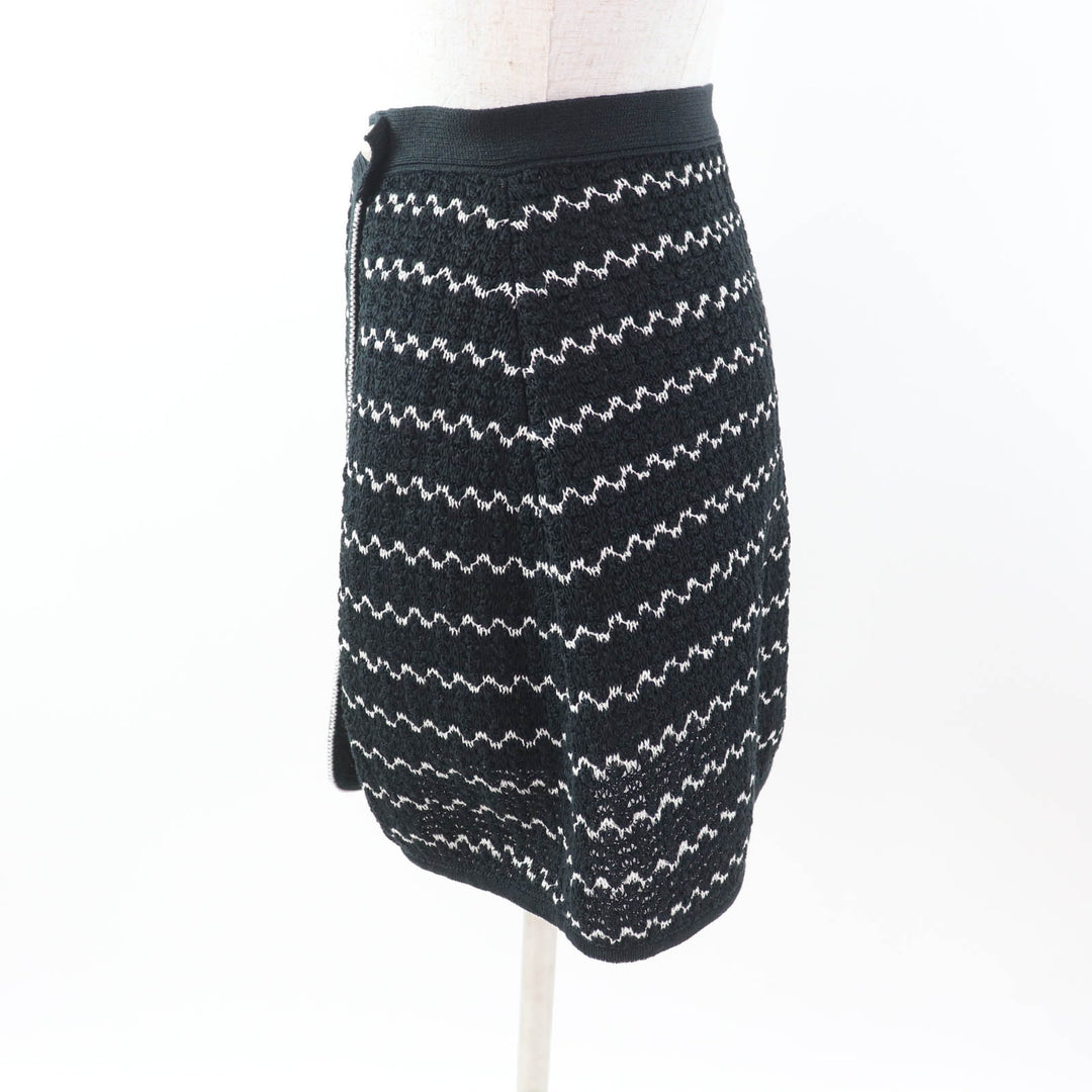 Great CHANEL Wrap skirt trapezoid Black White cotton Women 34 P49277