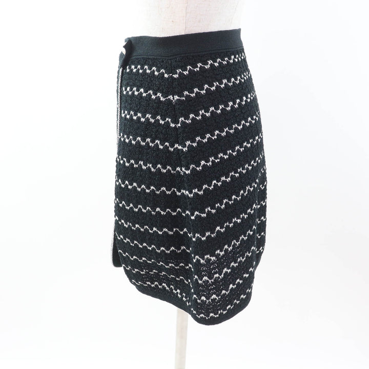 Great CHANEL Wrap skirt trapezoid Black White cotton Women 34 P49277