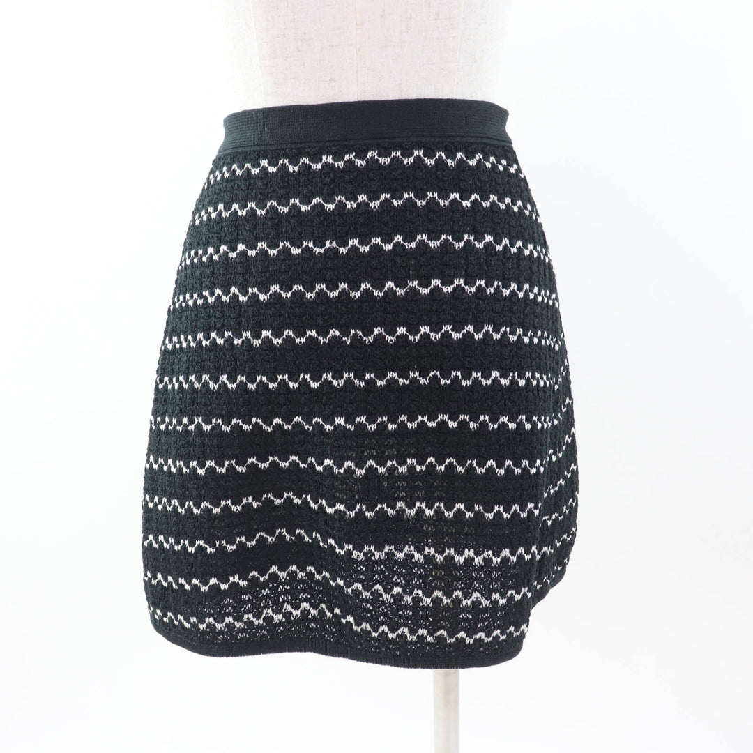 Great CHANEL Wrap skirt trapezoid Black White cotton Women 34 P49277
