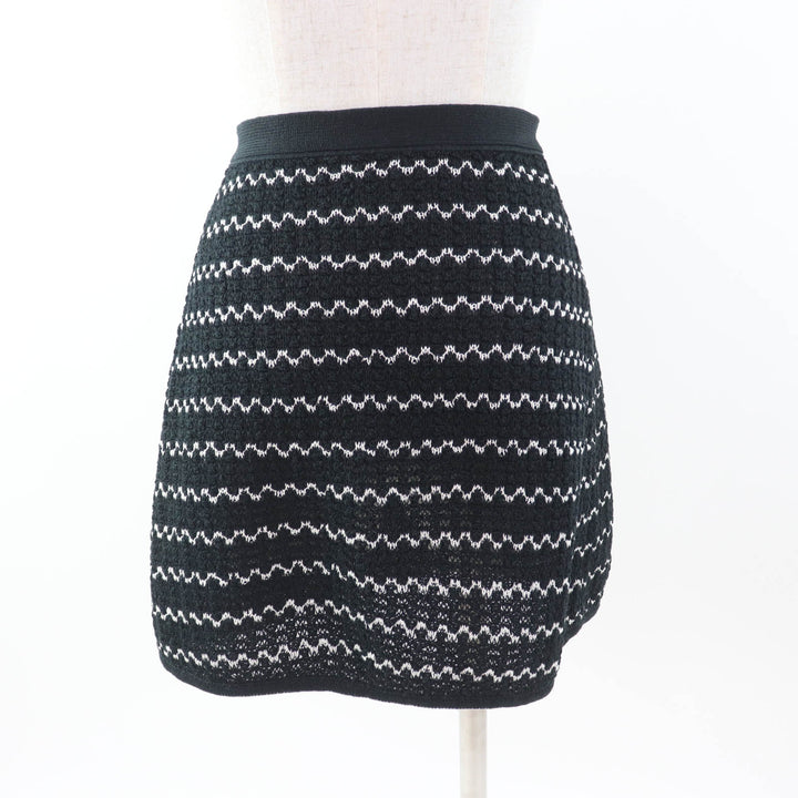 Great CHANEL Wrap skirt trapezoid Black White cotton Women 34 P49277