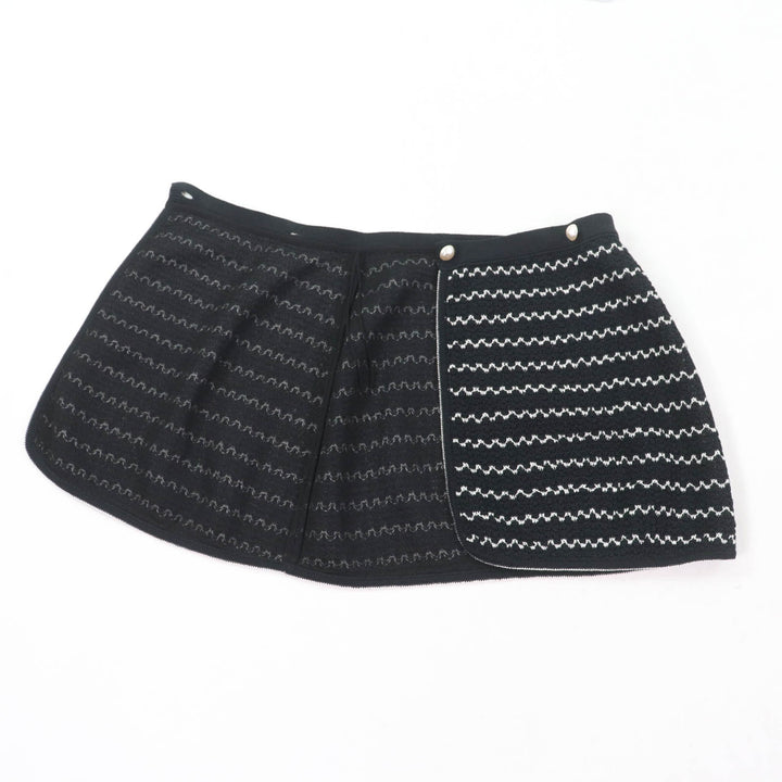 Great CHANEL Wrap skirt trapezoid Black White cotton Women 34 P49277