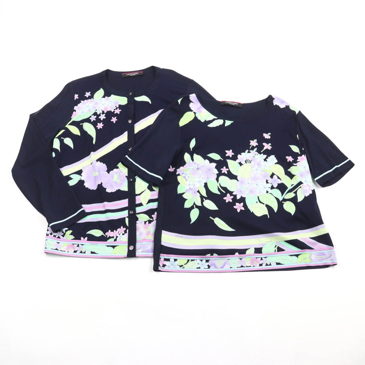 Excellent LEONARD FASHION ensemble cardigan + short-sleeved T-shirt Navy Rayon Women 42