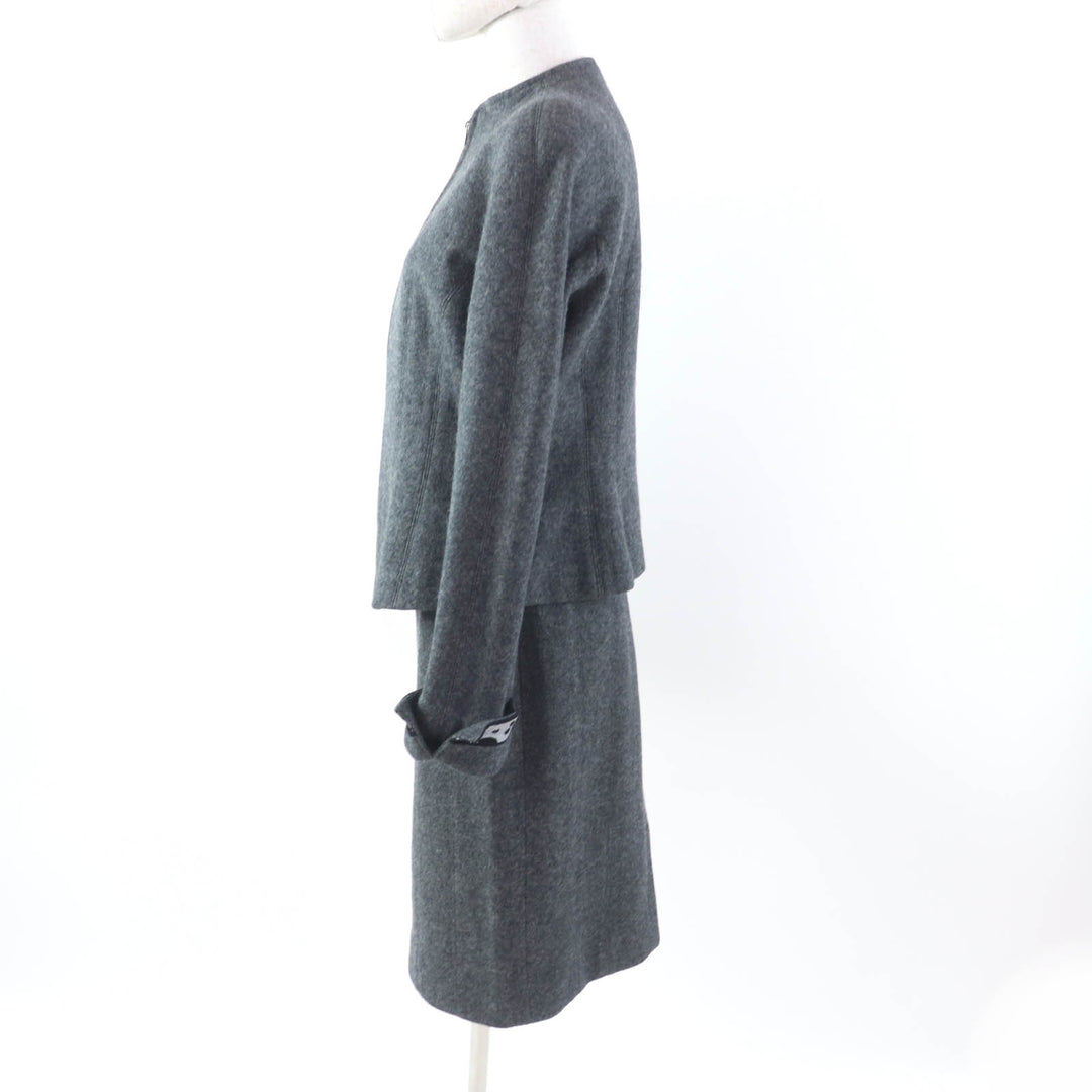 Excellent LEONARD FASHION setup Collarless jacket + skirt 2-piece set gray wool Women