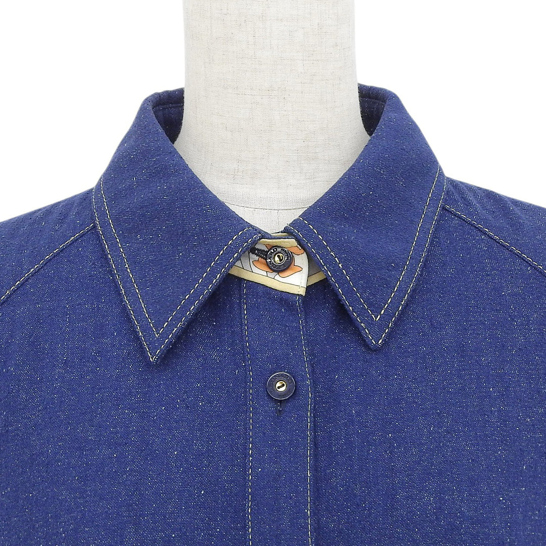 Great LEONARD FASHION Long sleeve shirt Floral pattern use Navy silk Women 44