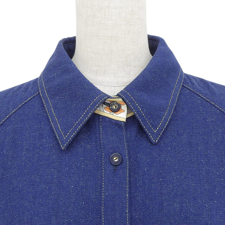 Great LEONARD FASHION Long sleeve shirt Floral pattern use Navy silk Women 44