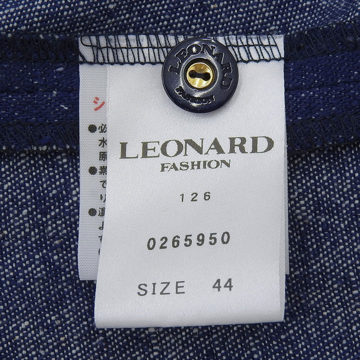 Great LEONARD FASHION Long sleeve shirt Floral pattern use Navy silk Women 44