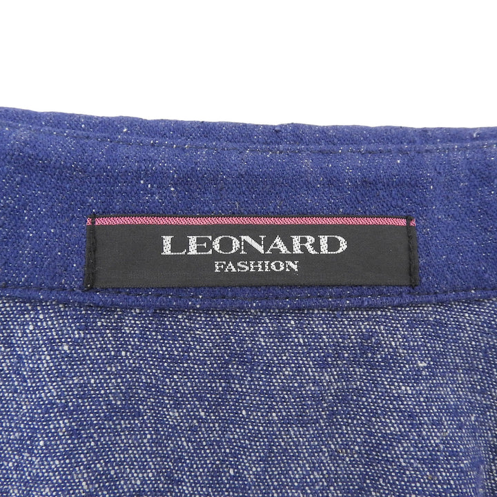 Great LEONARD FASHION Long sleeve shirt Floral pattern use Navy silk Women 44