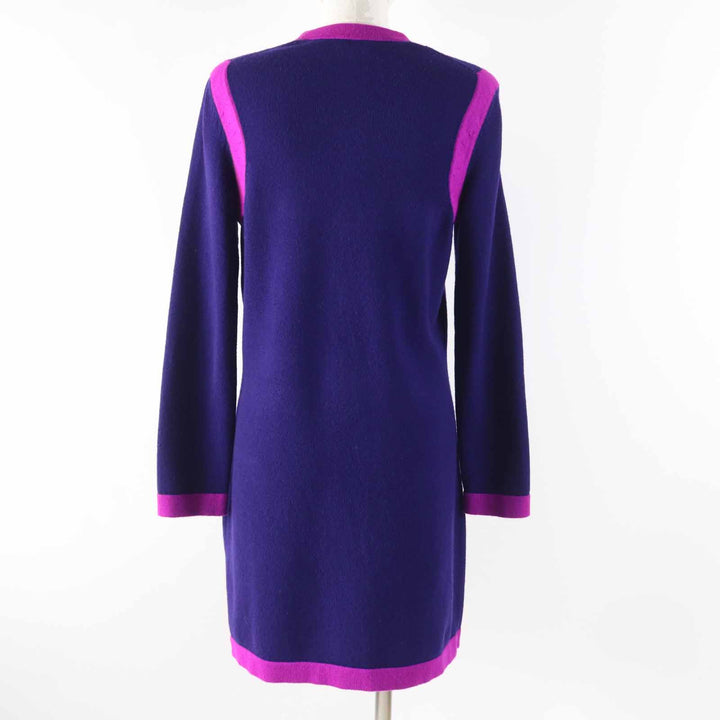 Excellent CHANEL cardigan long knit COCO Mark buttons Navy purple cashmere Women 36 P75656