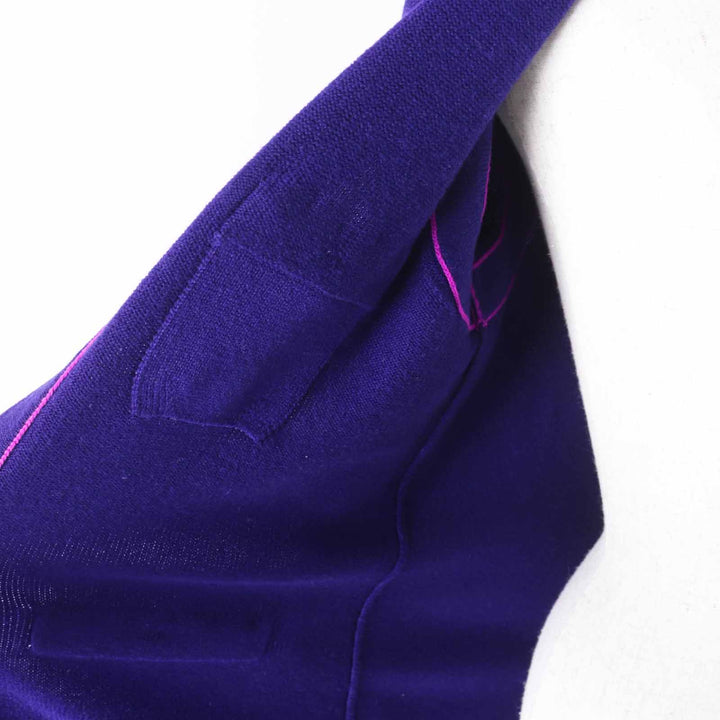 Excellent CHANEL cardigan long knit COCO Mark buttons Navy purple cashmere Women 36 P75656