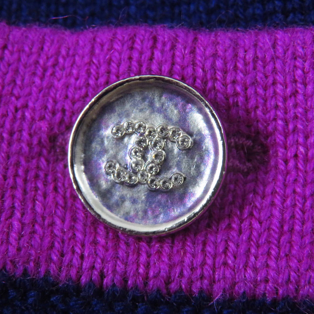 Excellent CHANEL cardigan long knit COCO Mark buttons Navy purple cashmere Women 36 P75656