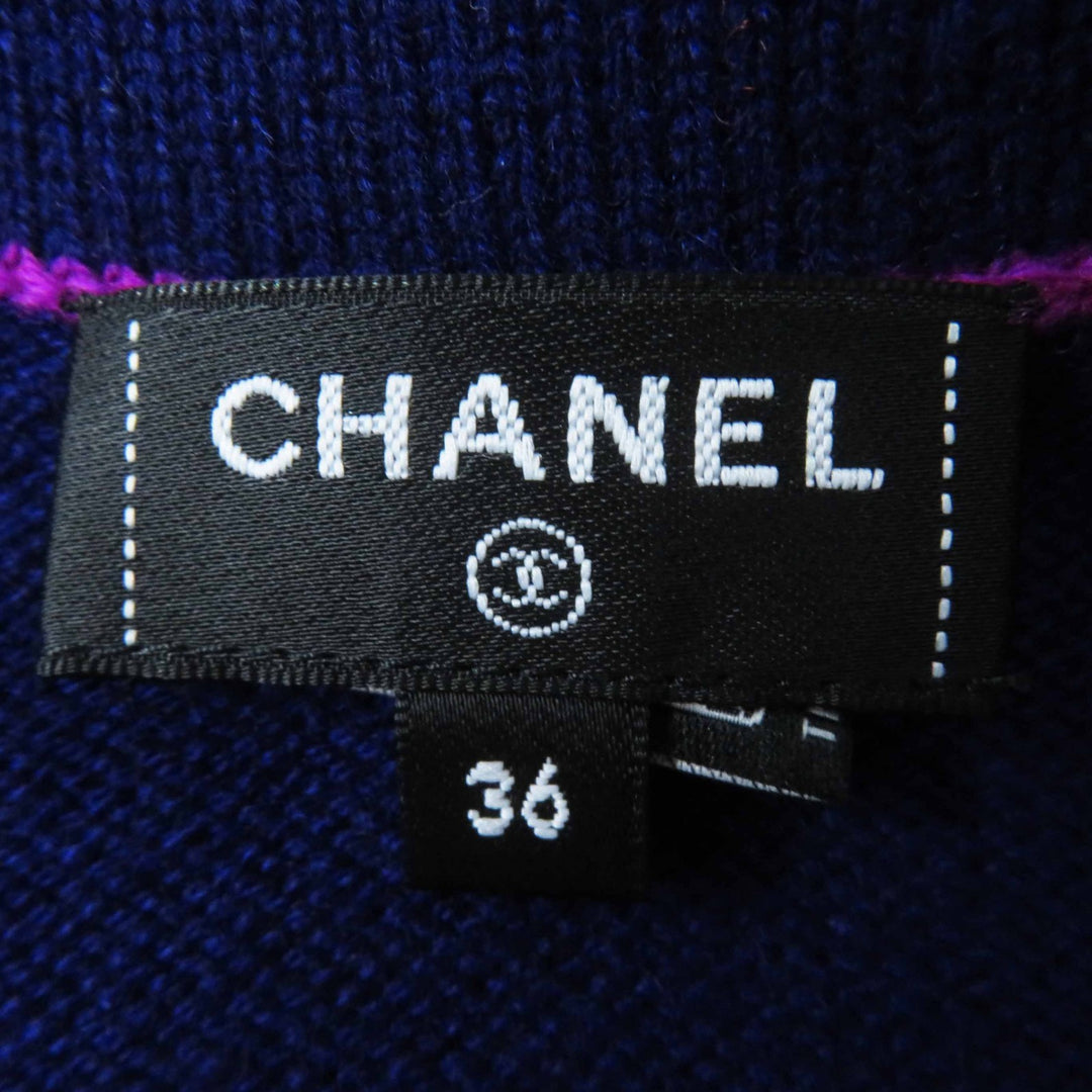 Excellent CHANEL cardigan long knit COCO Mark buttons Navy purple cashmere Women 36 P75656