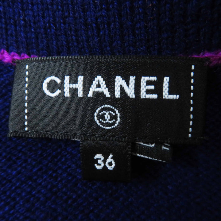 Excellent CHANEL cardigan long knit COCO Mark buttons Navy purple cashmere Women 36 P75656