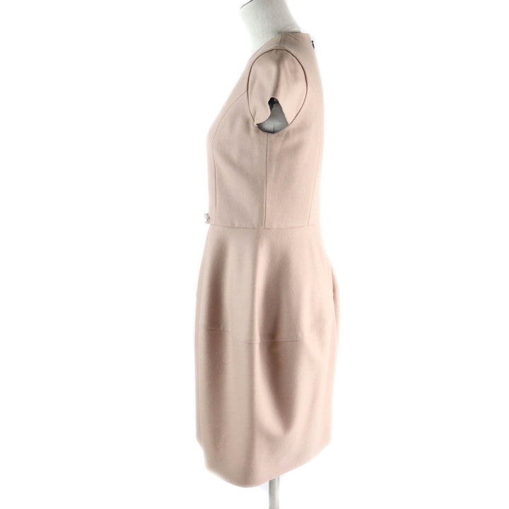Great YOKO CHAN one piece F pearl decoration French sleeve balloon pink beige wool Women 38 YCD-520-542