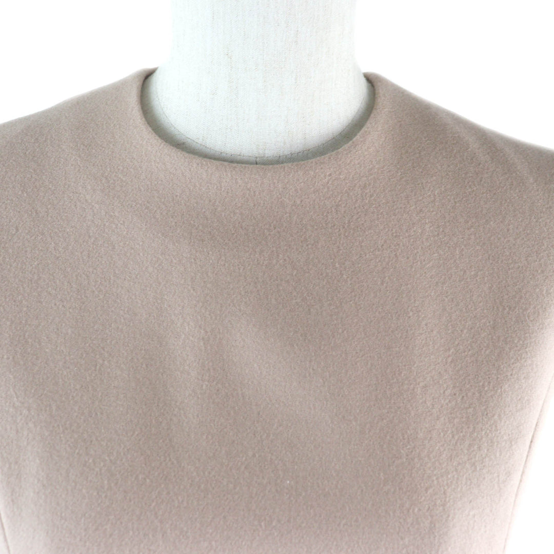 Great YOKO CHAN one piece F pearl decoration French sleeve balloon pink beige wool Women 38 YCD-520-542
