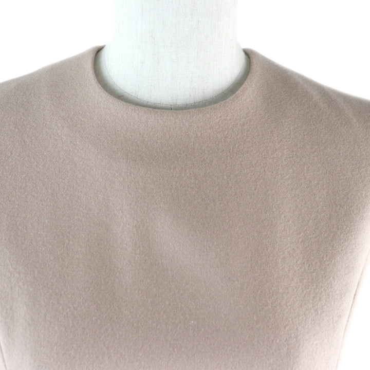 Great YOKO CHAN one piece F pearl decoration French sleeve balloon pink beige wool Women 38 YCD-520-542