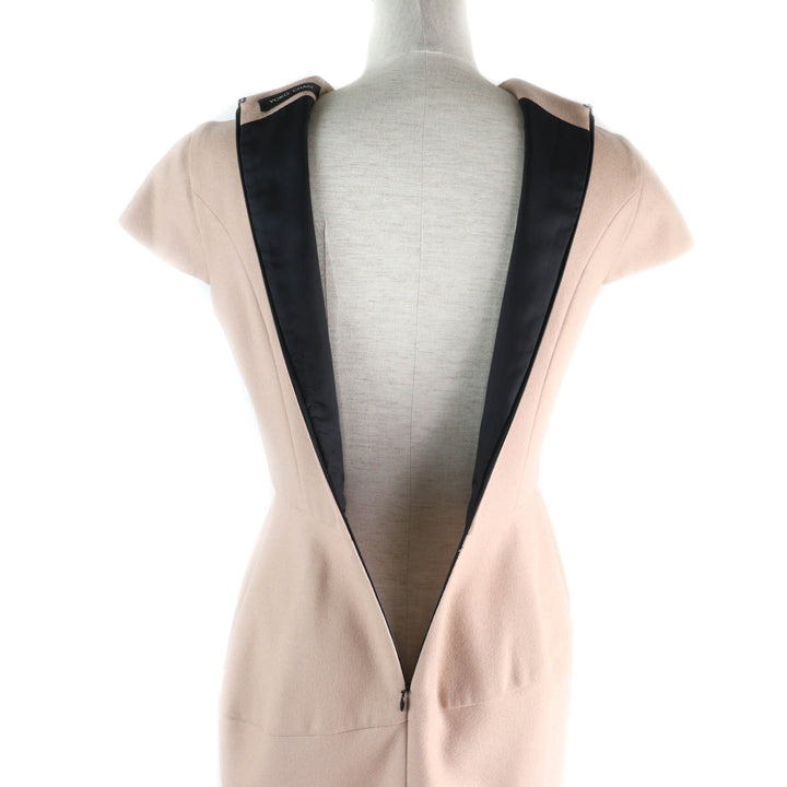 Great YOKO CHAN one piece F pearl decoration French sleeve balloon pink beige wool Women 38 YCD-520-542