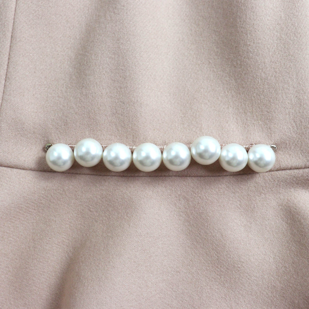 Great YOKO CHAN one piece F pearl decoration French sleeve balloon pink beige wool Women 38 YCD-520-542
