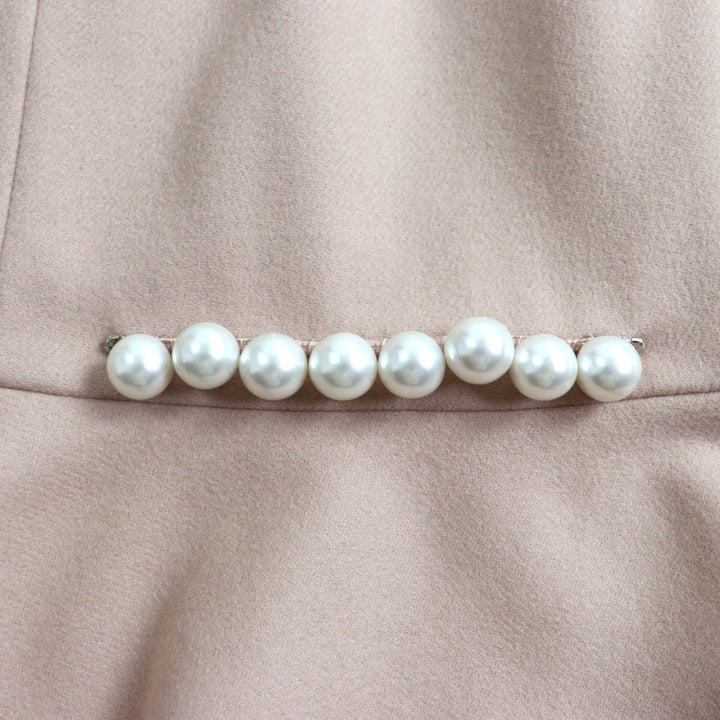 Great YOKO CHAN one piece F pearl decoration French sleeve balloon pink beige wool Women 38 YCD-520-542