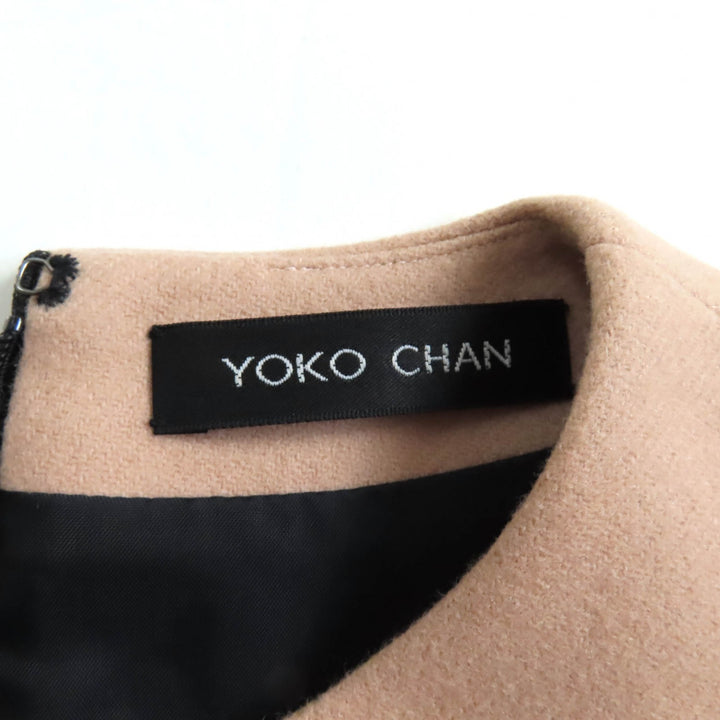 Great YOKO CHAN one piece F pearl decoration French sleeve balloon pink beige wool Women 38 YCD-520-542