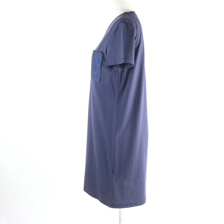 Excellent HERMES one piece pocket, crew neck, short sleeves Navy cotton Women 36