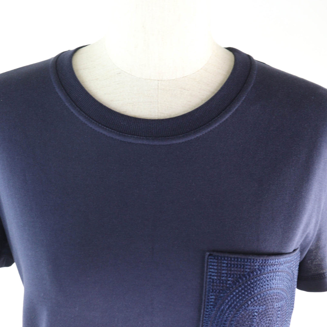 Excellent HERMES one piece pocket, crew neck, short sleeves Navy cotton Women 36