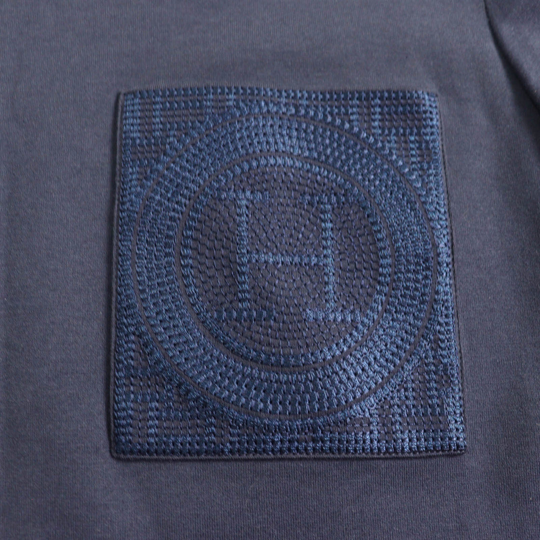 Excellent HERMES one piece pocket, crew neck, short sleeves Navy cotton Women 36