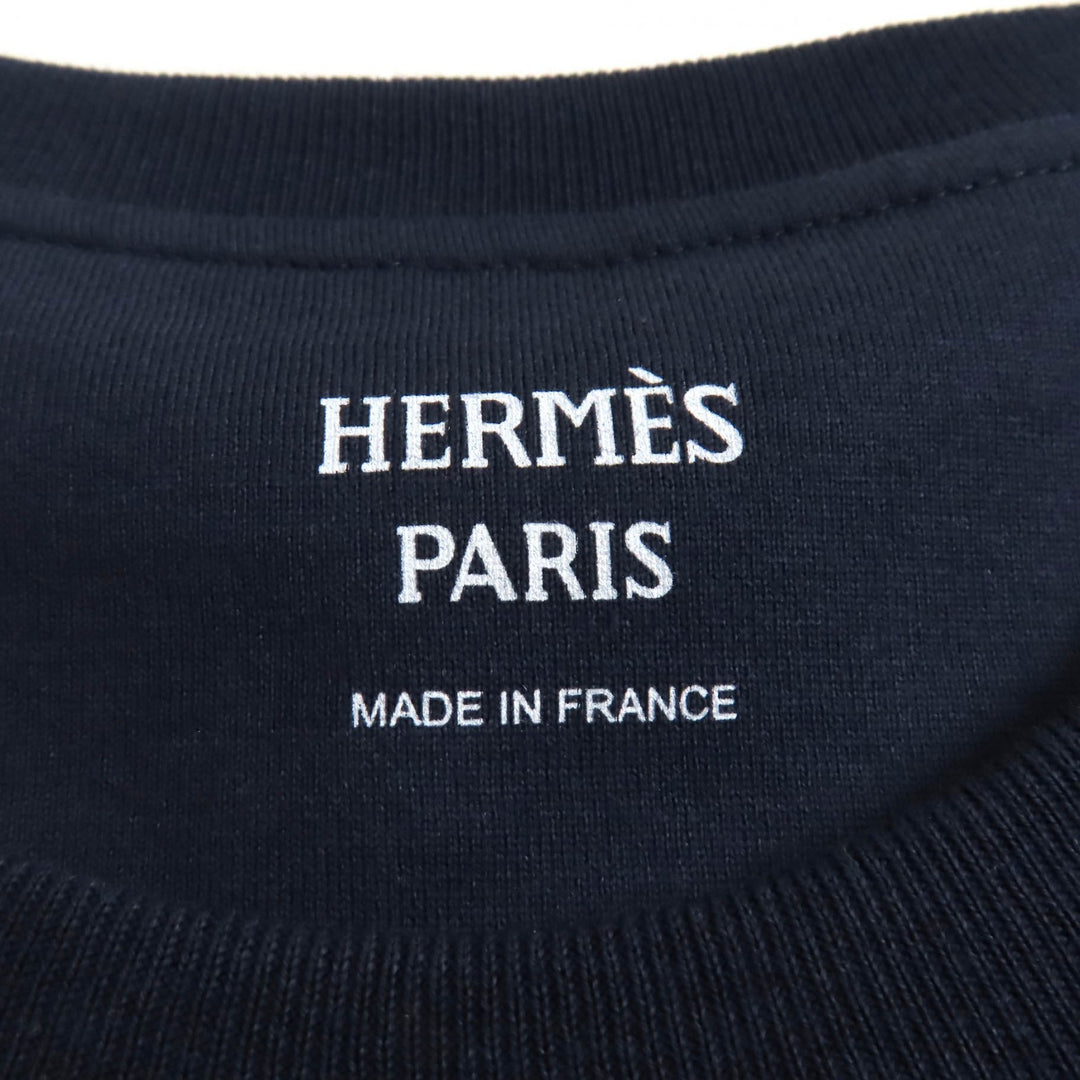 Excellent HERMES one piece pocket, crew neck, short sleeves Navy cotton Women 36