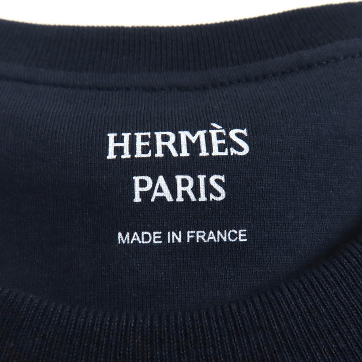 Excellent HERMES one piece pocket, crew neck, short sleeves Navy cotton Women 36