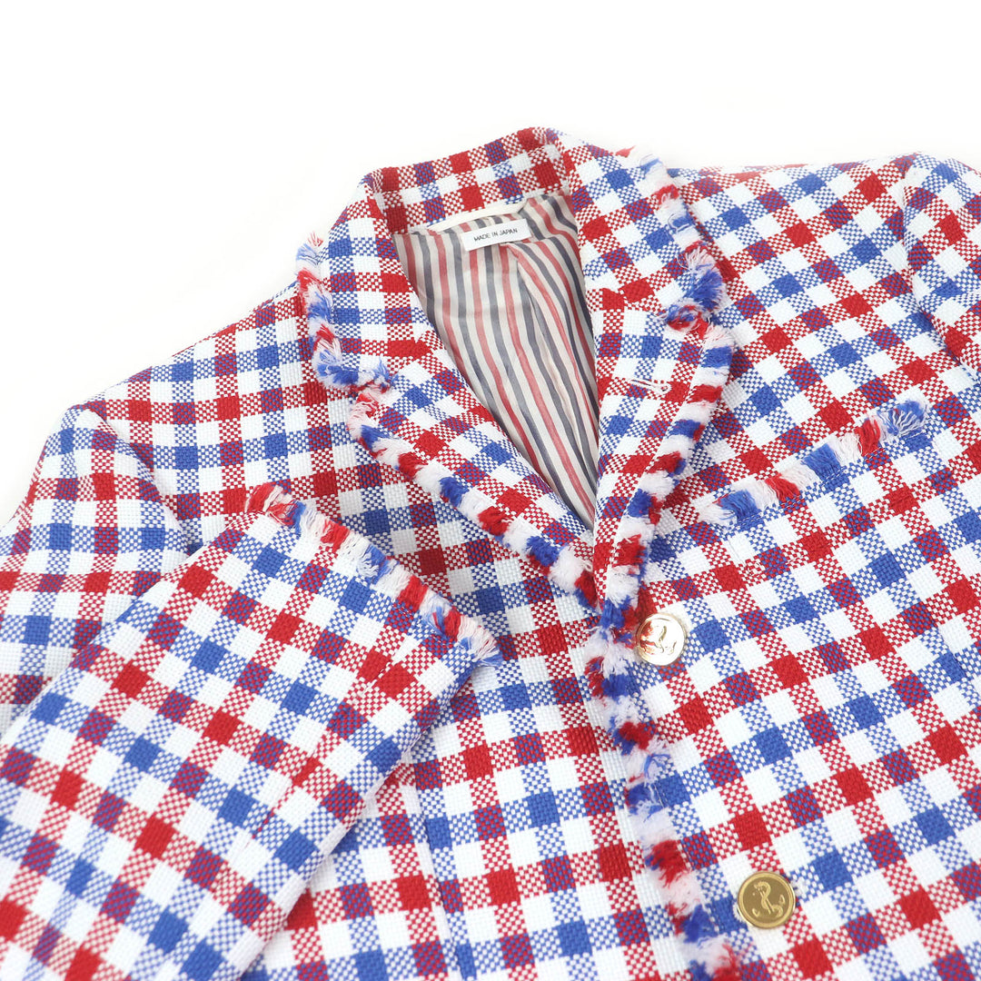 Excellent THOM BROWNE tailored jacket fringe design single Red blue white polyester mens 2
