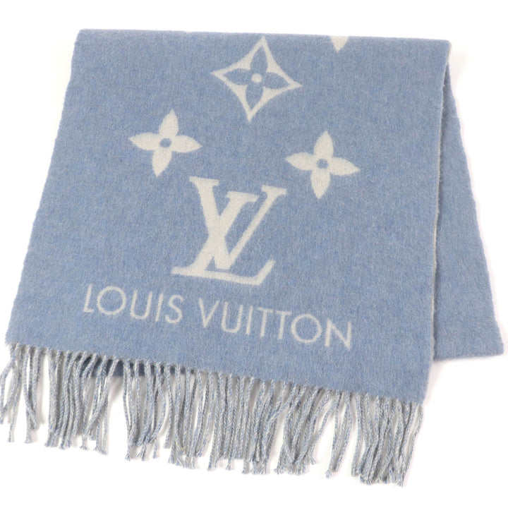 Very Good LOUIS VUITTON Scarf Escalp Reykjavik fringe Light blue cashmere mens