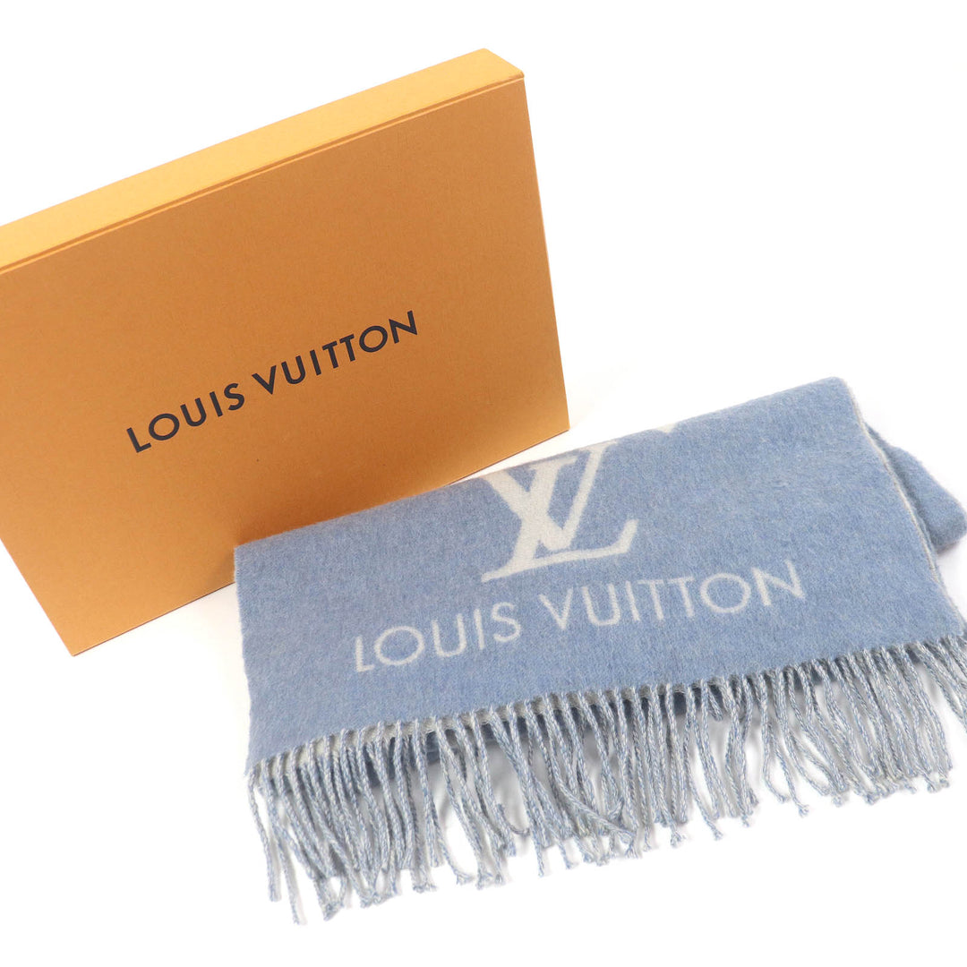 Very Good LOUIS VUITTON Scarf Escalp Reykjavik fringe Light blue cashmere mens