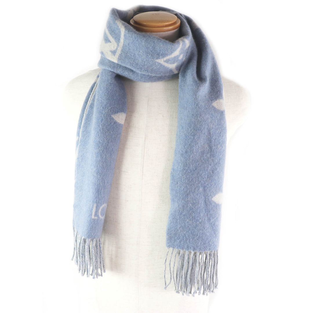 Very Good LOUIS VUITTON Scarf Escalp Reykjavik fringe Light blue cashmere mens