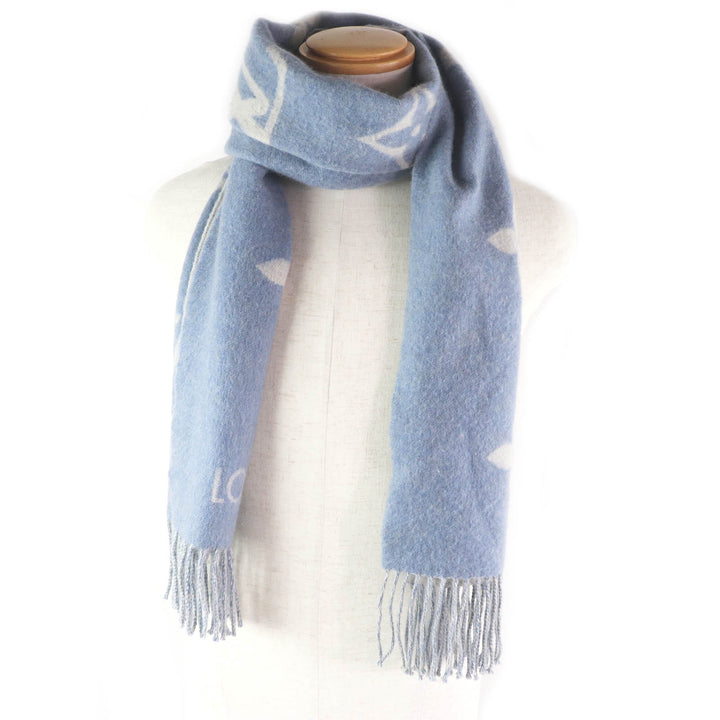 Very Good LOUIS VUITTON Scarf Escalp Reykjavik fringe Light blue cashmere mens