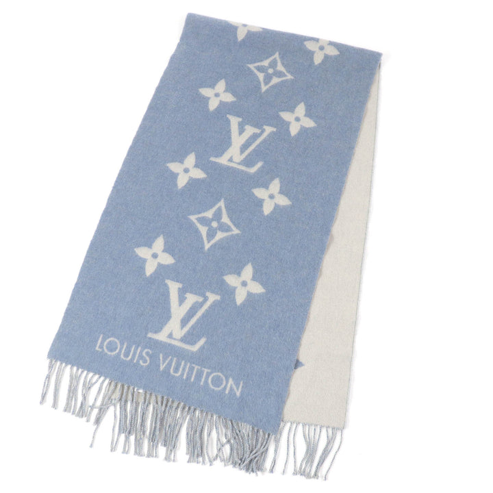 Very Good LOUIS VUITTON Scarf Escalp Reykjavik fringe Light blue cashmere mens