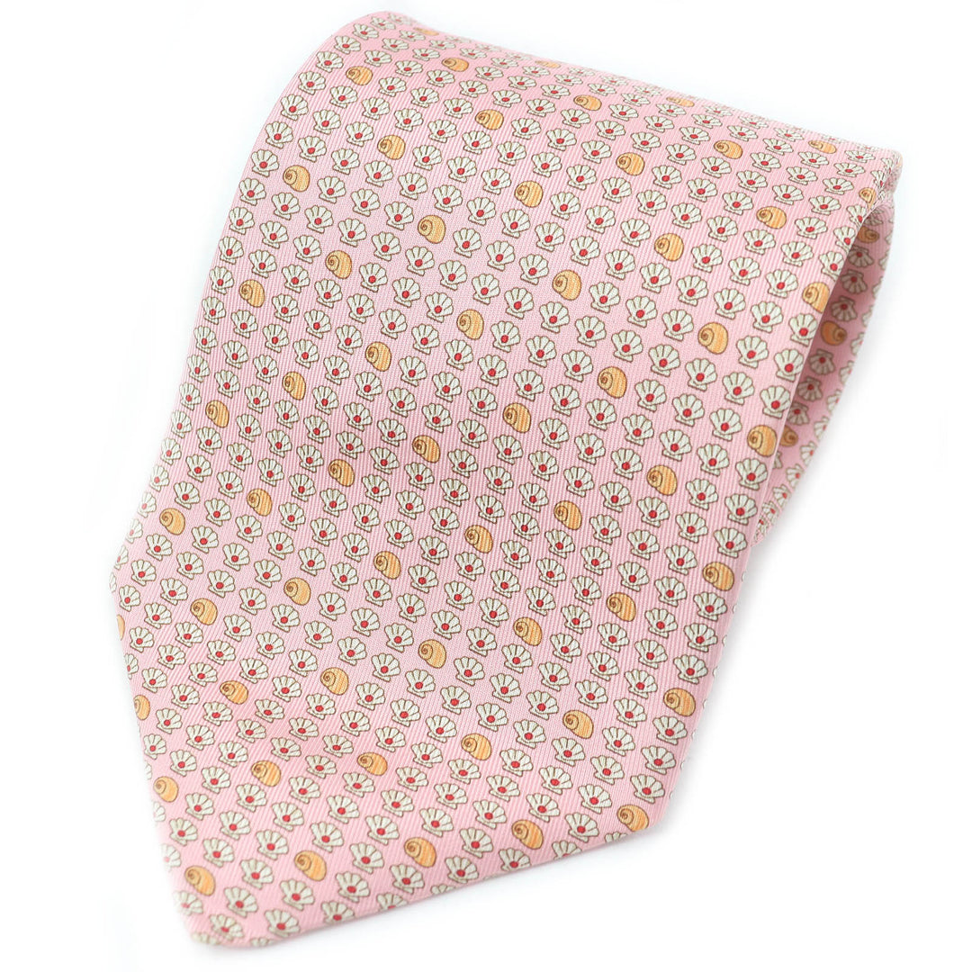 Pristine Salvatore Ferragamo tie Shell pattern wide tie pink silk mens