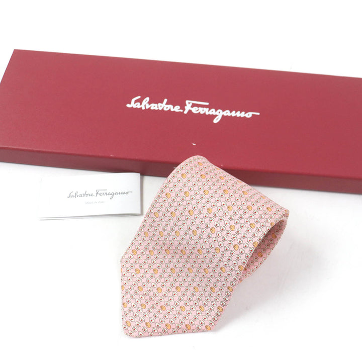 Pristine Salvatore Ferragamo tie Shell pattern wide tie pink silk mens