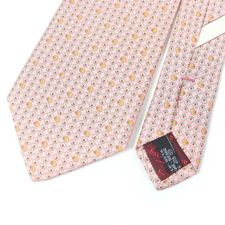 Pristine Salvatore Ferragamo tie Shell pattern wide tie pink silk mens