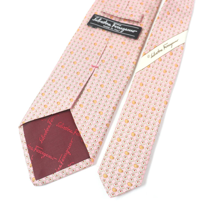 Pristine Salvatore Ferragamo tie Shell pattern wide tie pink silk mens